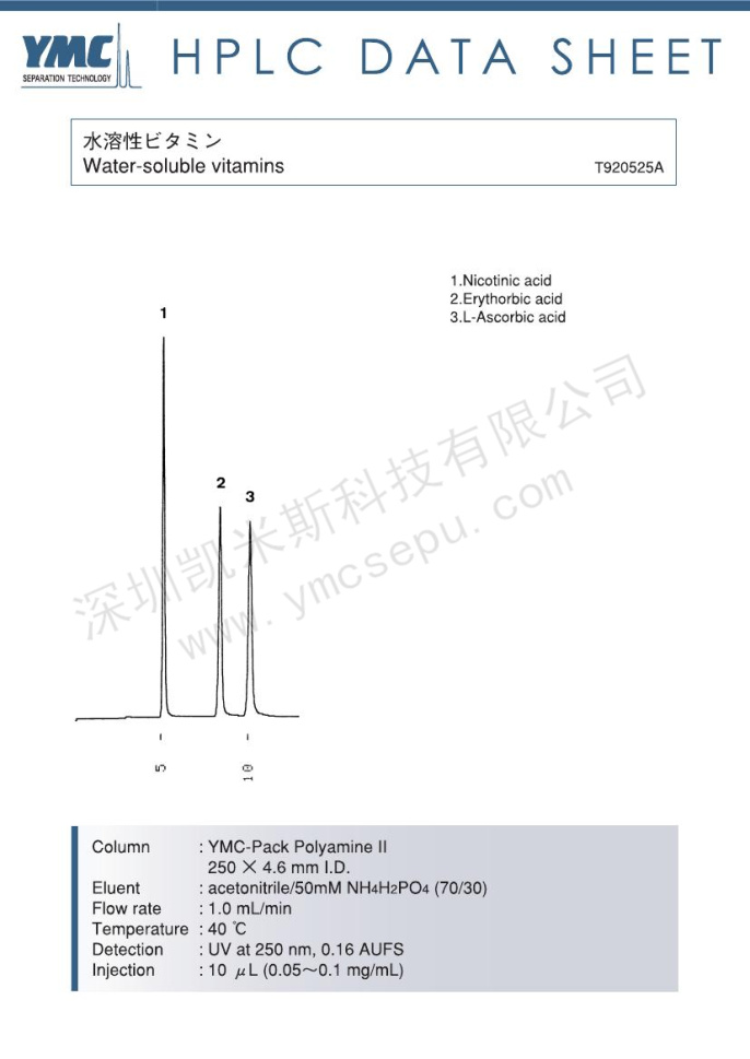 水溶性維生素(煙酸、抗壞血酸)分離的液相色譜圖