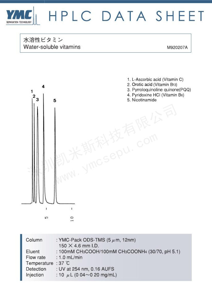 水溶性維生素(VC、B13、B16）的色譜圖